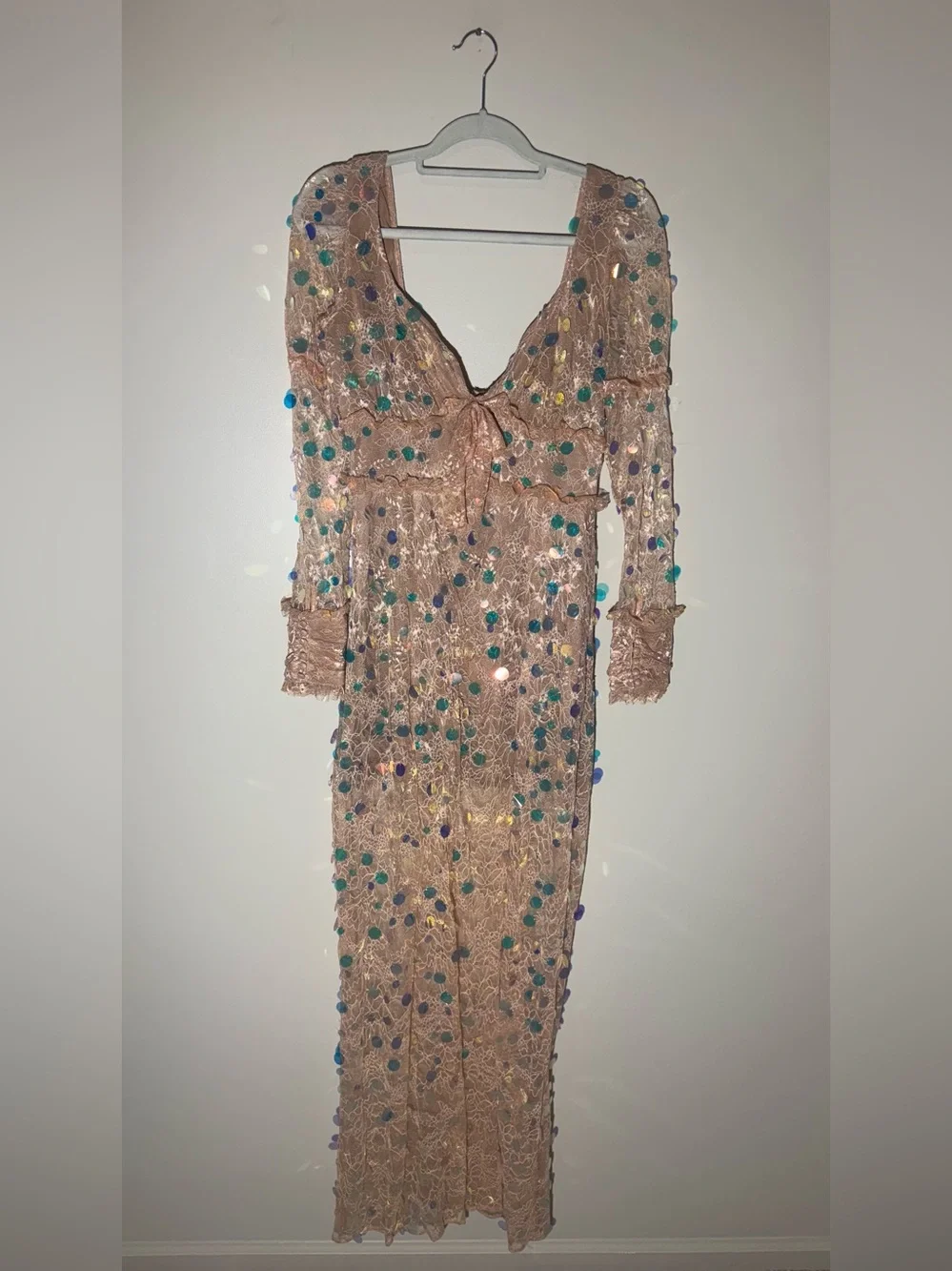 NWT For Love & Lemons Ace Sequin Lace Maxi Dress | Large - Picture 6 of 13